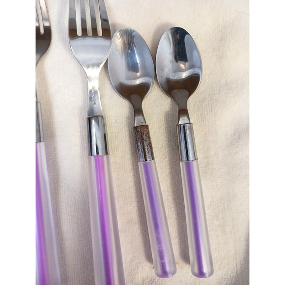 8 pc Acrylic VIOLET PURPLE Flatware Fork Teaspoons Spoons Mid Century Modern - Picture 9 of 11